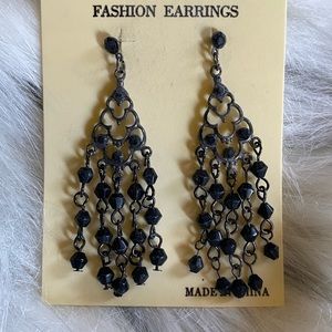 Black beaded chandelier, earrings